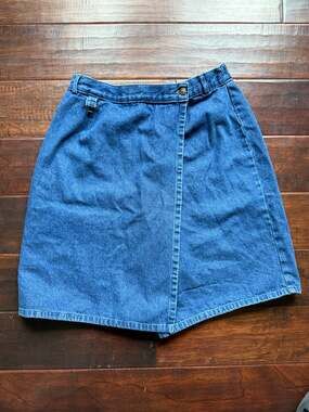 Vintage 90s High Waisted Denim Wrap Skort with Elastic Back